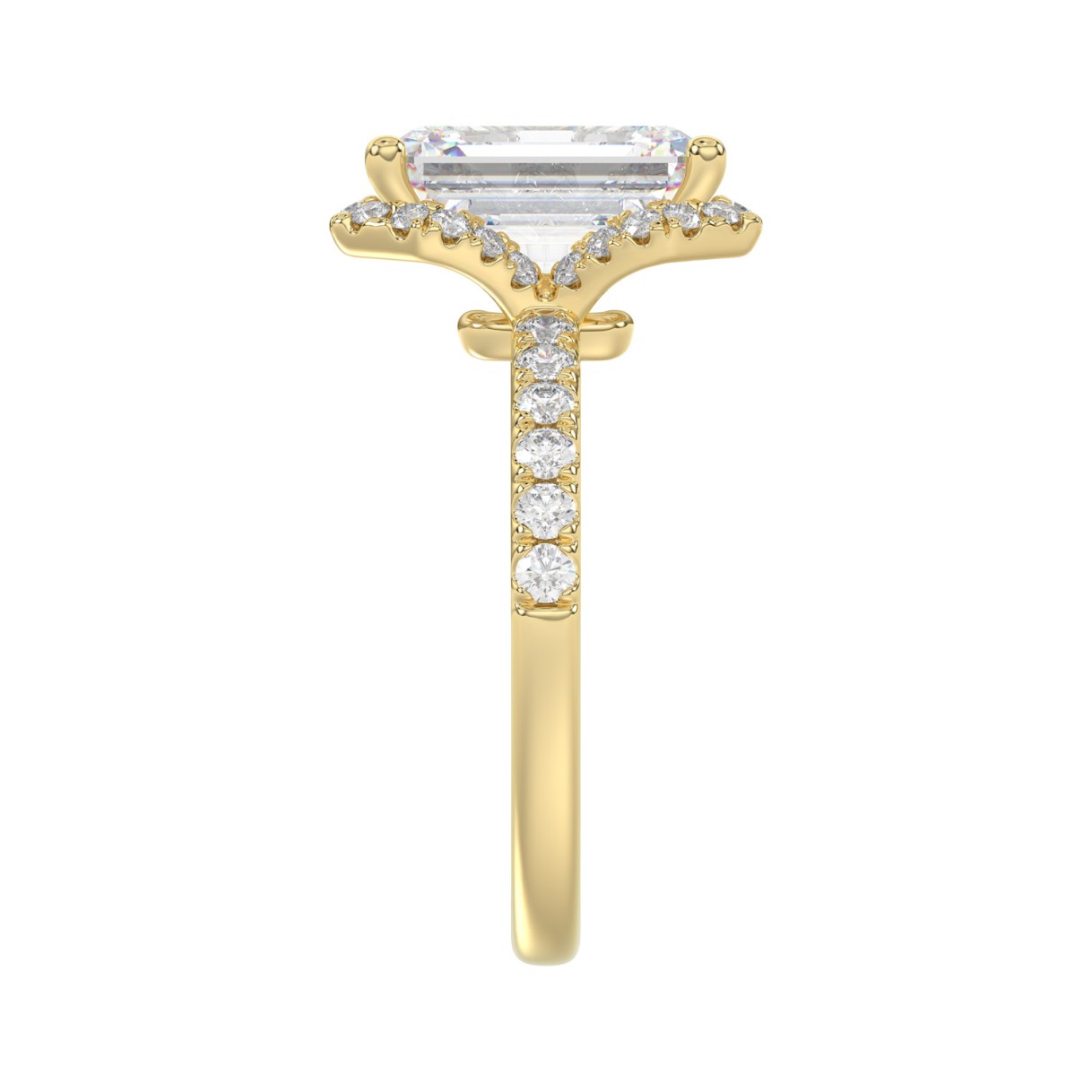 14K Yellow Gold 4 1/2CT ladies Round & Emerald-cut diamond halo engagement Ring 4.00CT Emerald  Center stone (Color F-G -Clarity VS1/VS2)