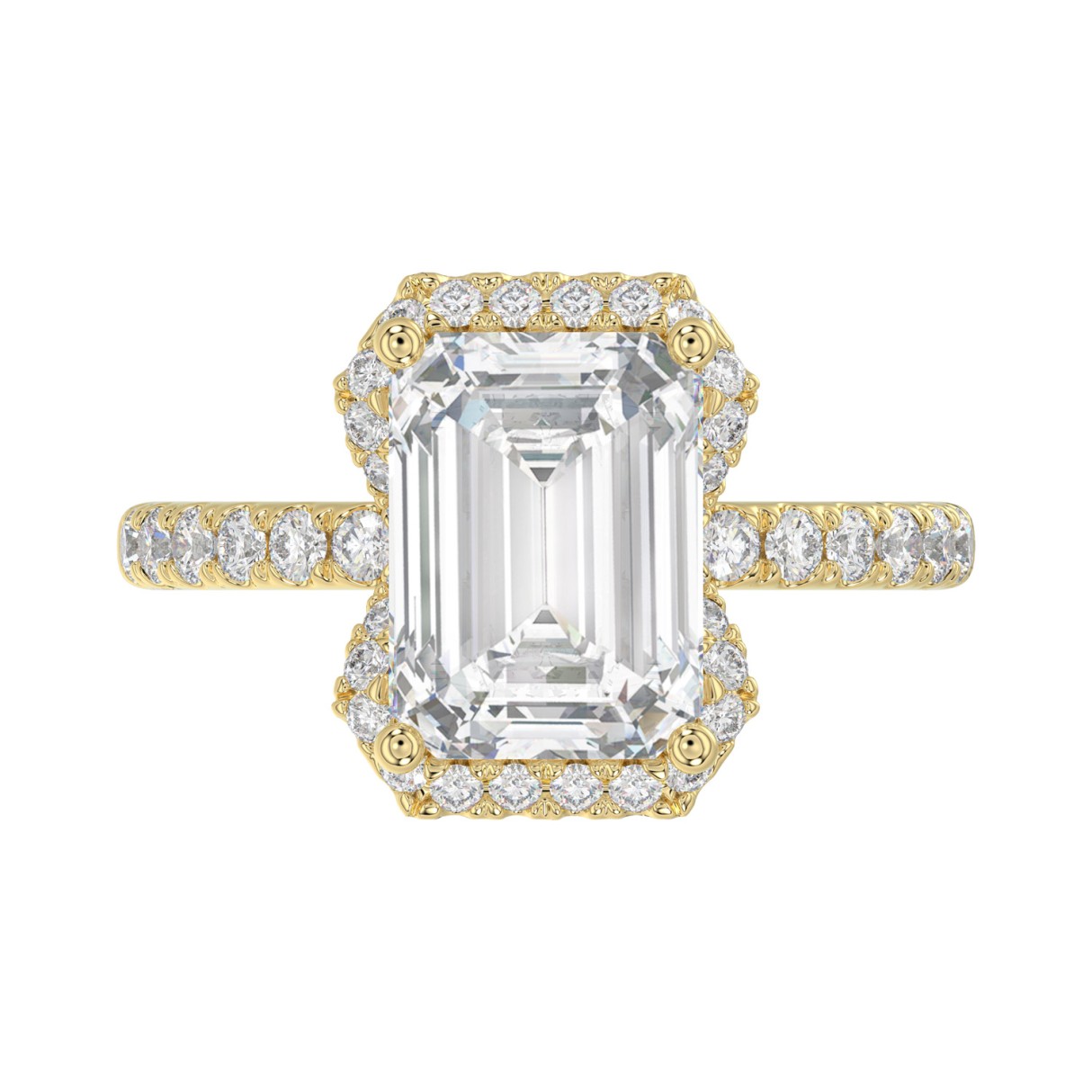 14K Yellow Gold 4 1/2CT ladies Round & Emerald-cut diamond halo engagement Ring 4.00CT Emerald  Center stone (Color F-G -Clarity VS1/VS2)