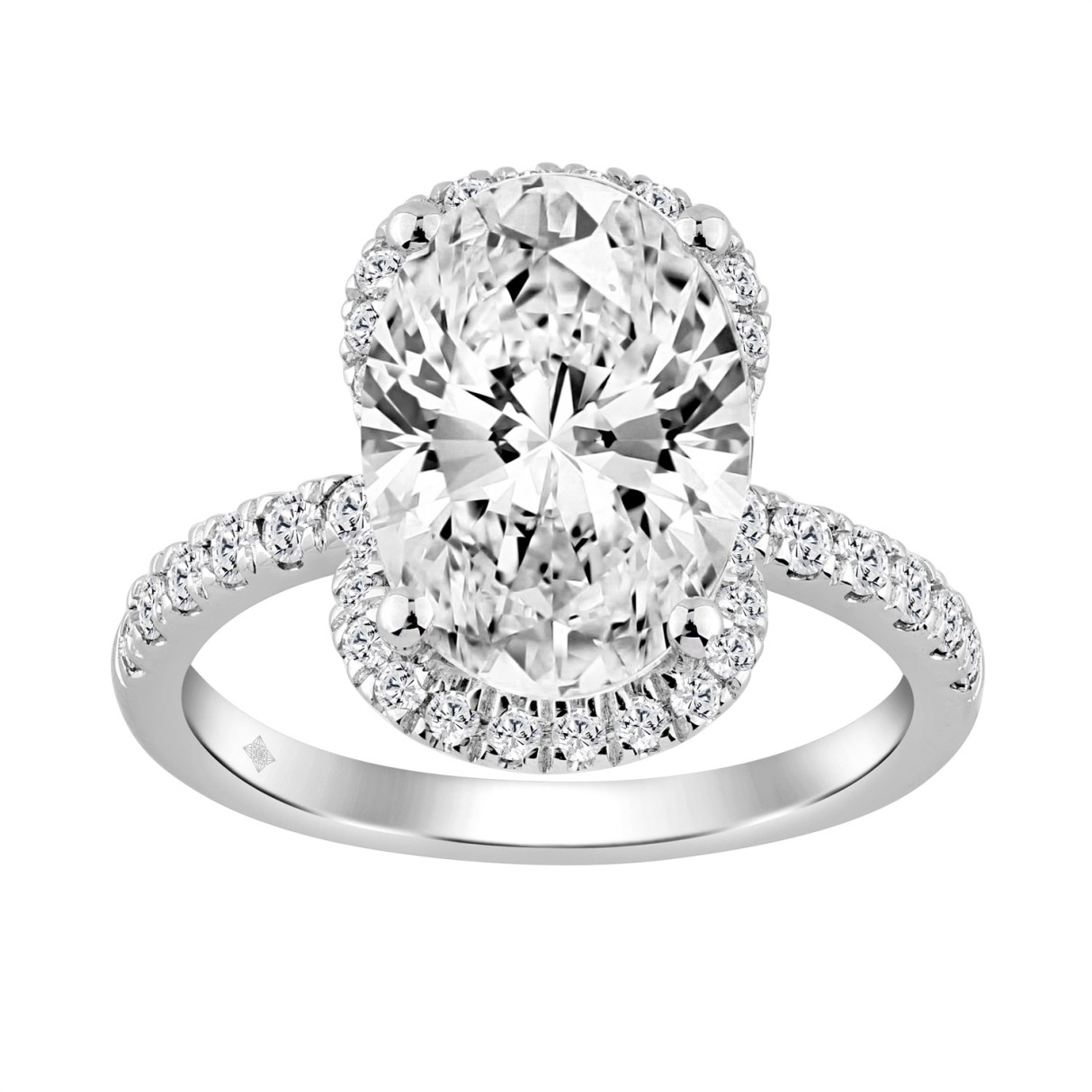 14K WHITE GOLD 4 1/2CT ROUND/OVAL DIAMOND LADIES RING (CENTER STONE OVAL DIAMOND 4.00CT)