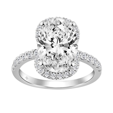 14K WHITE GOLD 4 1/2CT ROUND/OVAL DIAMOND LADIES RING (CENTER STONE OVAL DIAMOND 4.00CT)