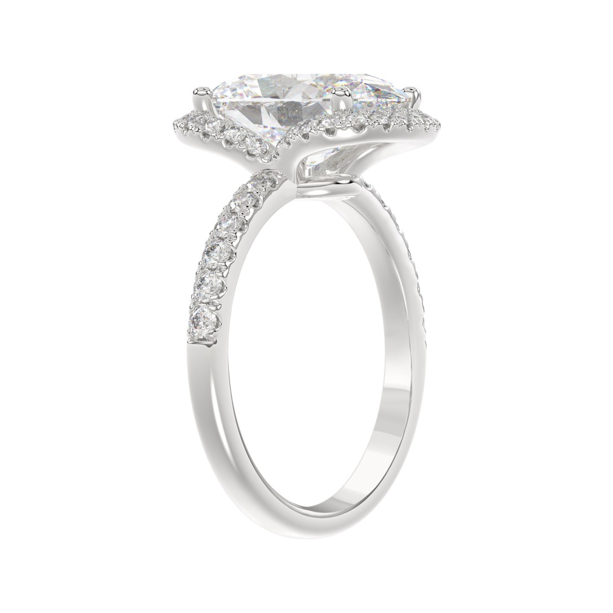 14K WHITE GOLD 4 1/2CT ROUND/OVAL DIAMOND LADIES RING (CENTER STONE OVAL DIAMOND 4.00CT & Color F-G Clarity VS1/VS2)