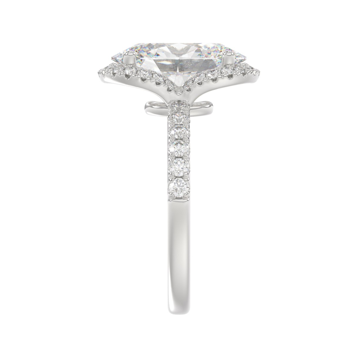 14K WHITE GOLD 4 1/2CT ROUND/OVAL DIAMOND LADIES RING (CENTER STONE OVAL DIAMOND 4.00CT & Color F-G Clarity VS1/VS2)