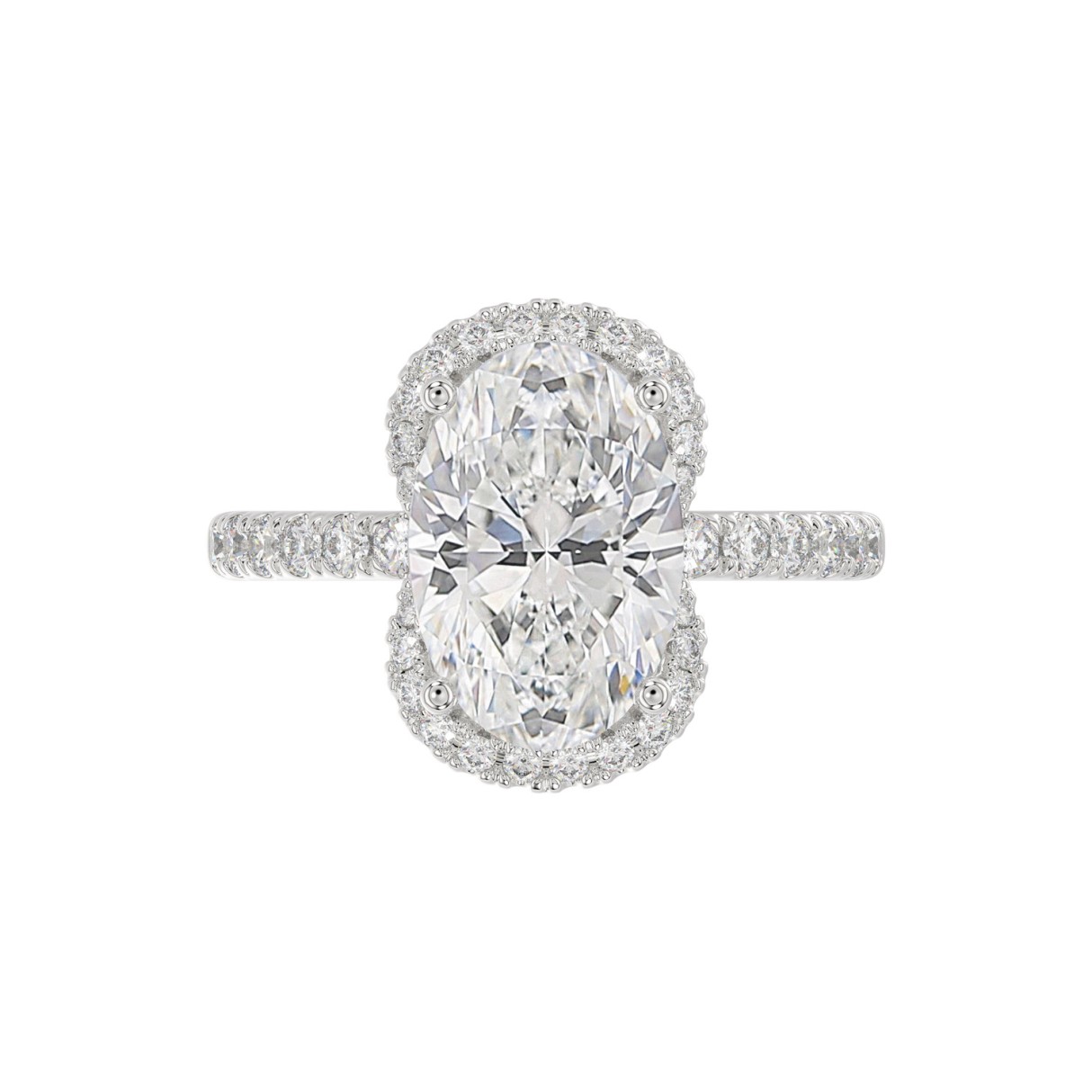 14K WHITE GOLD 4 1/2CT ROUND/OVAL DIAMOND LADIES RING (CENTER STONE OVAL DIAMOND 4.00CT & Color F-G Clarity VS1/VS2)