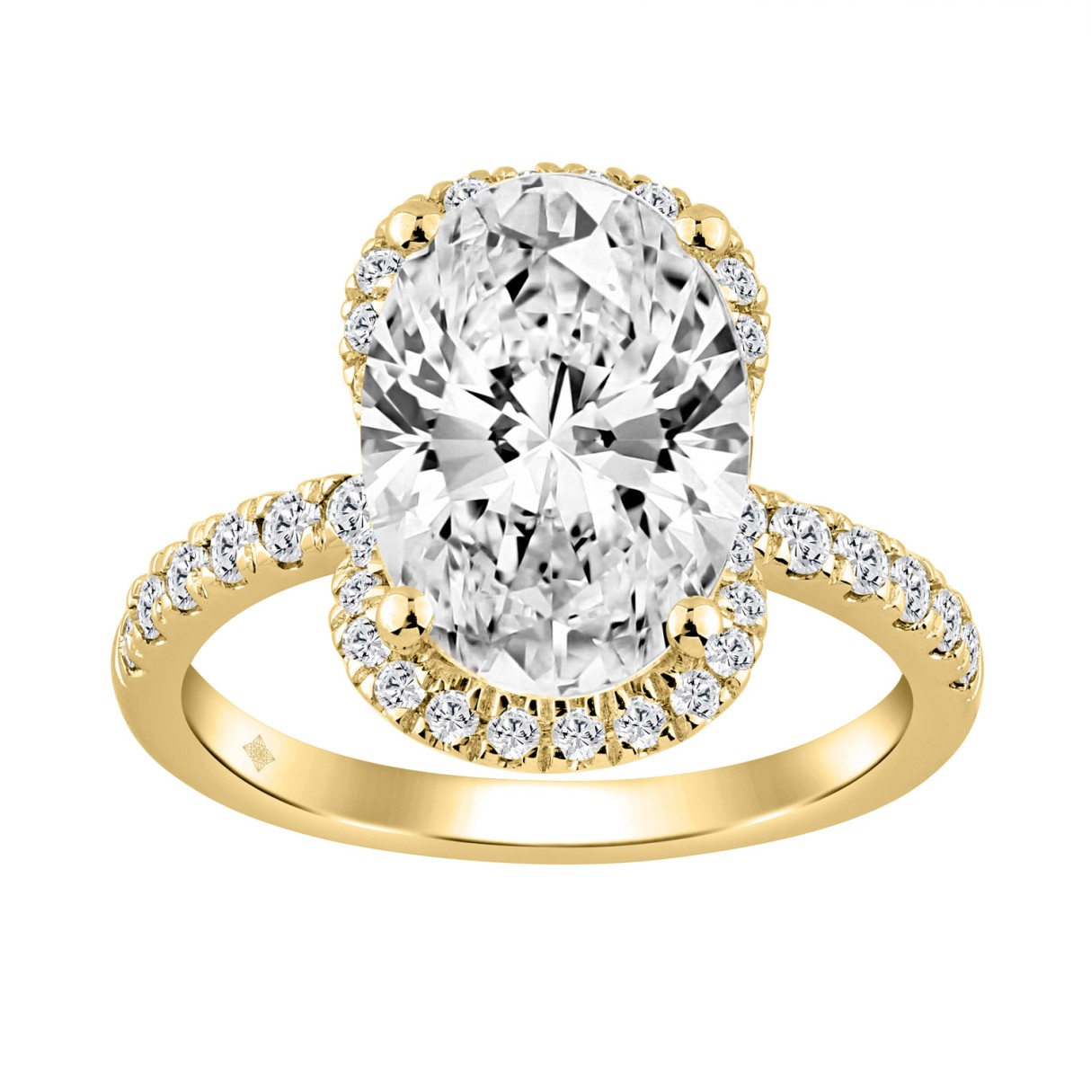 14K YELLOW GOLD 4 1/2CT ROUND/OVAL DIAMOND LADIES RING (CENTER STONE OVAL DIAMOND 4.00CT)