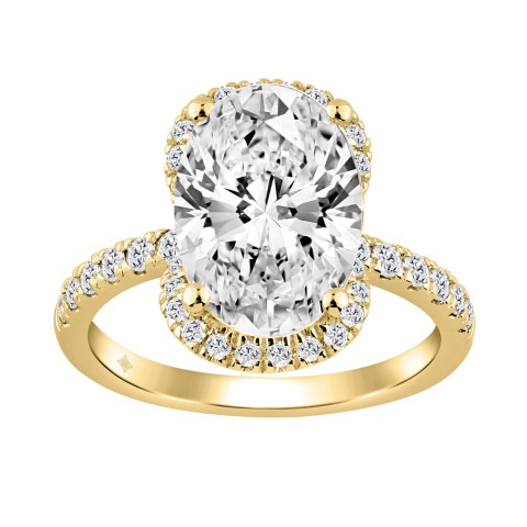 14K YELLOW GOLD 4 1/2CT ROUND/OVAL DIAMOND LADIES RING (CENTER STONE OVAL DIAMOND 4.00CT)