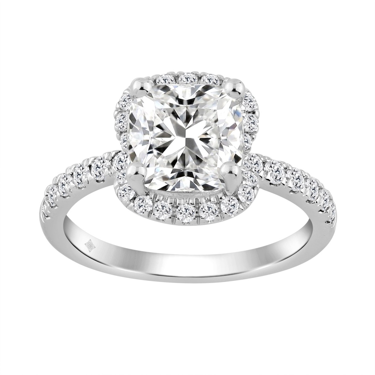 14K WHITE GOLD 4 1/2CT ROUND/CUSHION DIAMOND LADIES RING (CENTER STONE CUSHION DIAMOND 4CT)