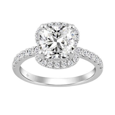 14K WHITE GOLD 4 1/2CT ROUND/CUSHION DIAMOND LADIES RING (CENTER STONE CUSHION DIAMOND 4CT)