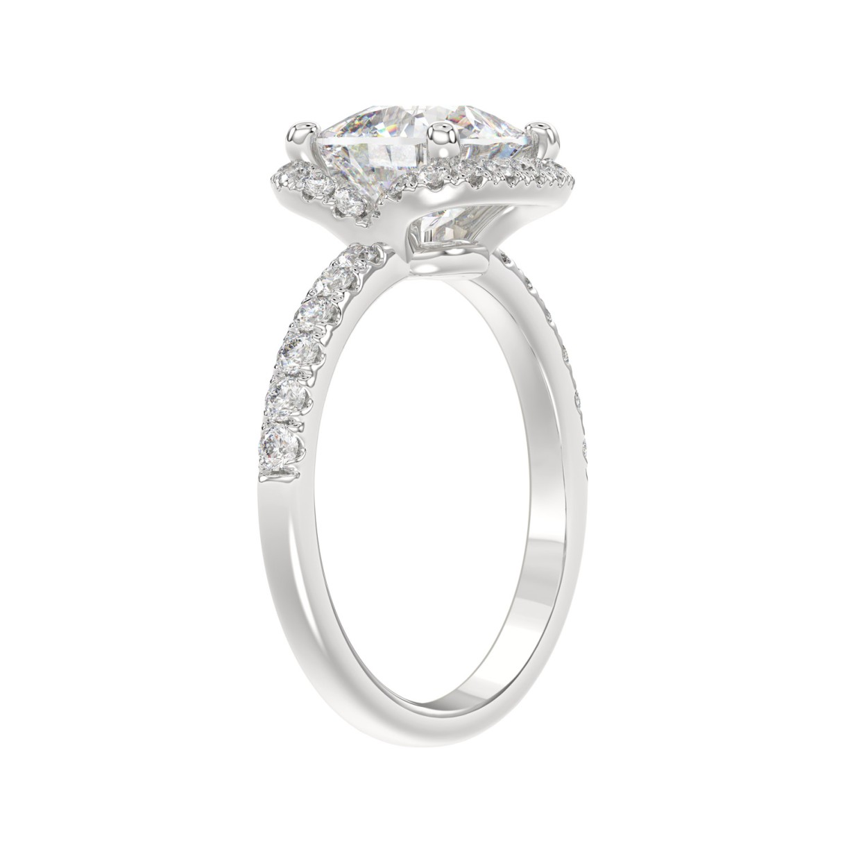 14K WHITE GOLD 4 1/2CT ROUND/CUSHION DIAMOND LADIES RING (CENTER STONE CUSHION DIAMOND 4CT & Color F-G Clarity VS1/VS2)