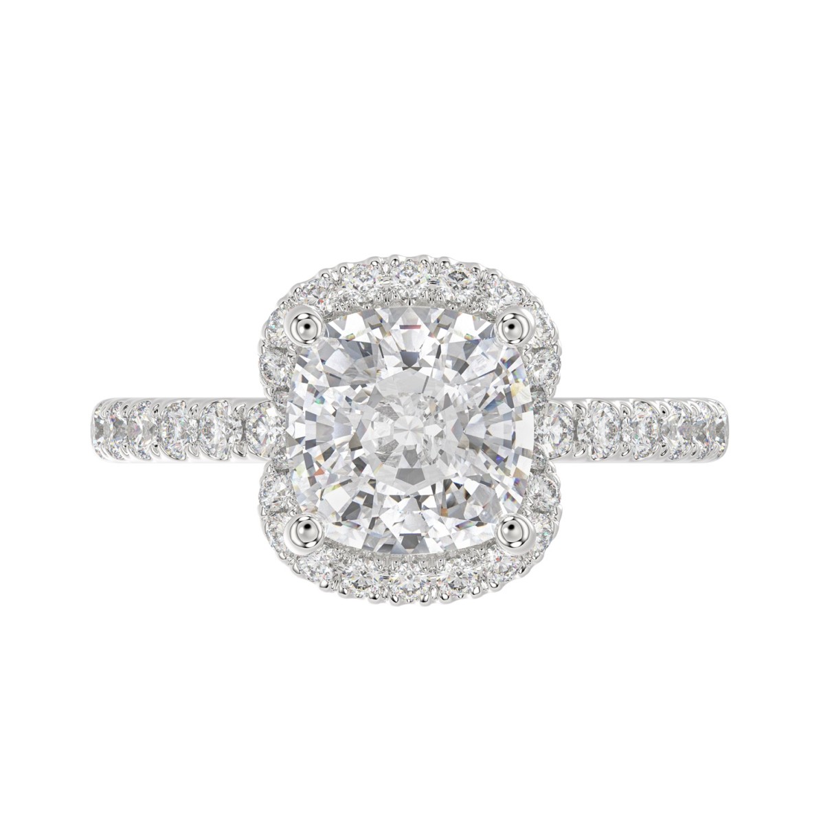 14K WHITE GOLD 4 1/2CT ROUND/CUSHION DIAMOND LADIES RING (CENTER STONE CUSHION DIAMOND 4CT & Color F-G Clarity VS1/VS2)