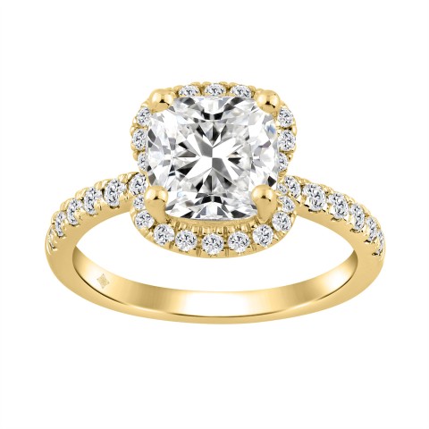 14K YELLOW GOLD 4 1/2CT ROUND/CUSHION DIAMOND LADIES RING (CENTER STONE CUSHION DIAMOND 4CT)