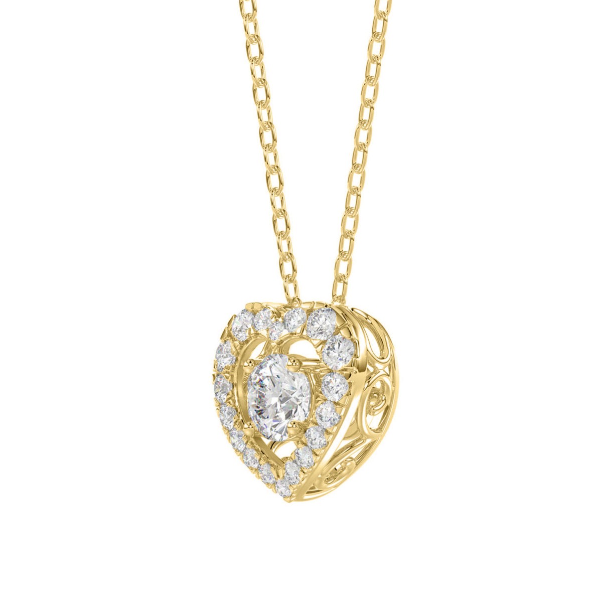 10K Yellow Gold Diamond Heart Necklace for Women 3/4CT Round Diamond Heart Necklace, Elegant Fine Jewelry Gift