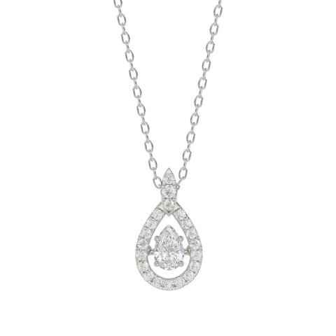 10K WHITE GOLD 3/4CT ROUND/PEAR DIAMOND LADIES PENDANT WITH CHAIN (CENTER STONE PEAR DIAMOND 1/2CT)