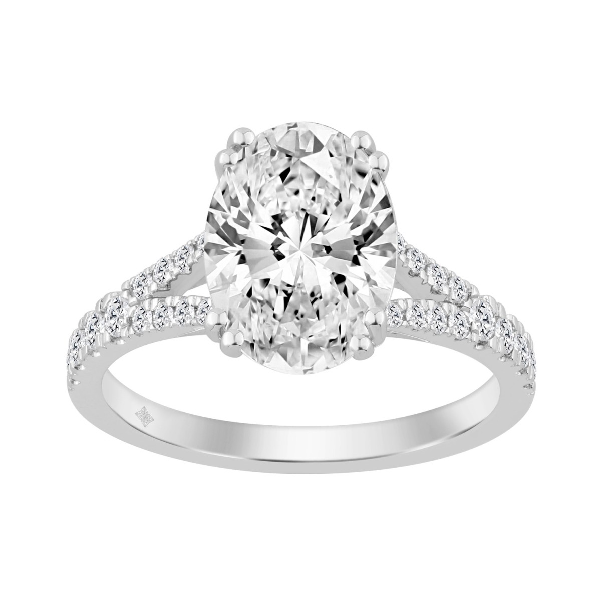 14K WHITE GOLD 2 3/4CT ROUND/OVAL DIAMOND LADIES BRIDAL RING (CENTER STONE OVAL DIAMOND 2 1/2CT)