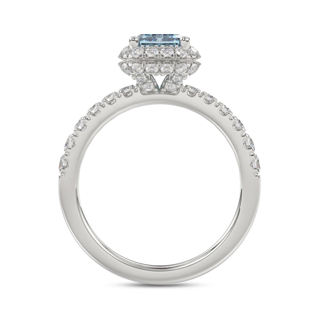 14K WHITE GOLD 4.00CT ROUND/RADIANT DIAMOND LADIES RING (CENTER STONE BLUE RADIANT DIAMOND 3CT)