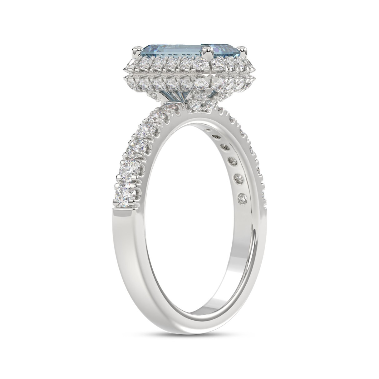 14K WHITE GOLD 4.00CT ROUND/RADIANT DIAMOND LADIES RING (CENTER STONE BLUE RADIANT DIAMOND 3CT)