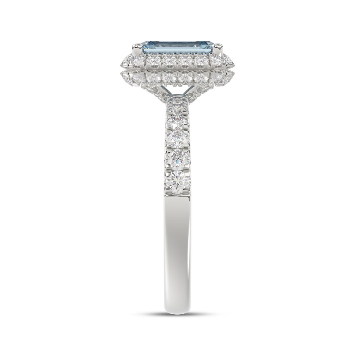 14K WHITE GOLD 4.00CT ROUND/RADIANT DIAMOND LADIES RING (CENTER STONE BLUE RADIANT DIAMOND 3CT)