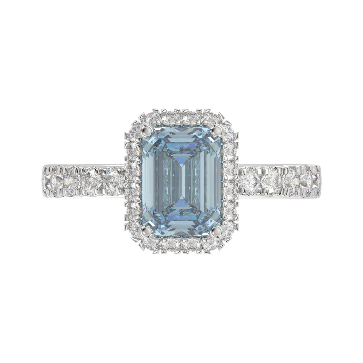 14K WHITE GOLD 4.00CT ROUND/RADIANT DIAMOND LADIES RING (CENTER STONE BLUE RADIANT DIAMOND 3CT)