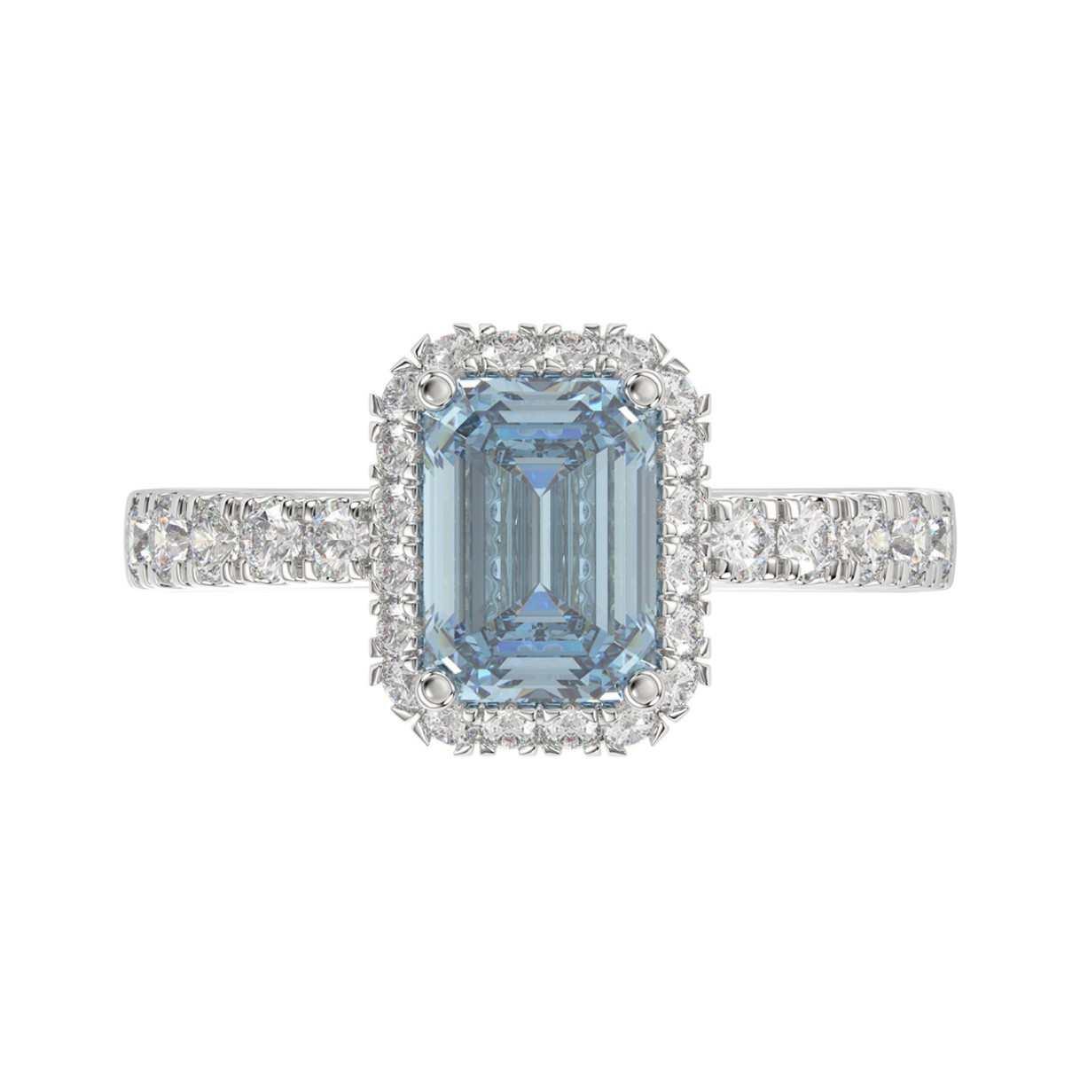 14K WHITE GOLD 4.00CT ROUND/RADIANT DIAMOND LADIES RING (CENTER STONE BLUE RADIANT DIAMOND 3CT)