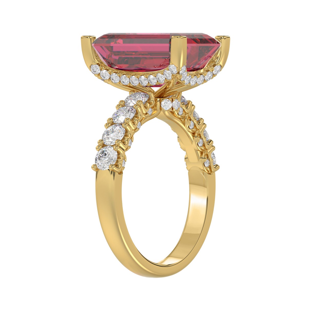 14K YELLOW GOLD 12 1/6CT ROUND/EMERALD RUBY DIAMOND LADIES RING (CENTER STONE EMERALD RUBY DIAMOND 11 1/6CT)