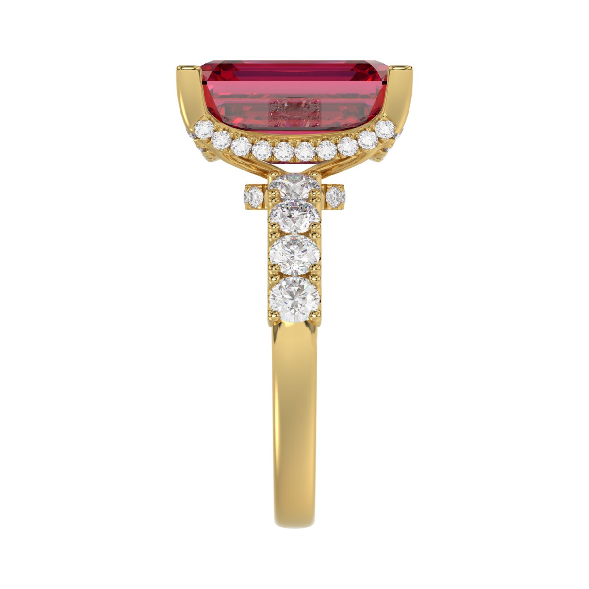 14K YELLOW GOLD 12 1/6CT ROUND/EMERALD RUBY DIAMOND LADIES RING (CENTER STONE EMERALD RUBY DIAMOND 11 1/6CT)