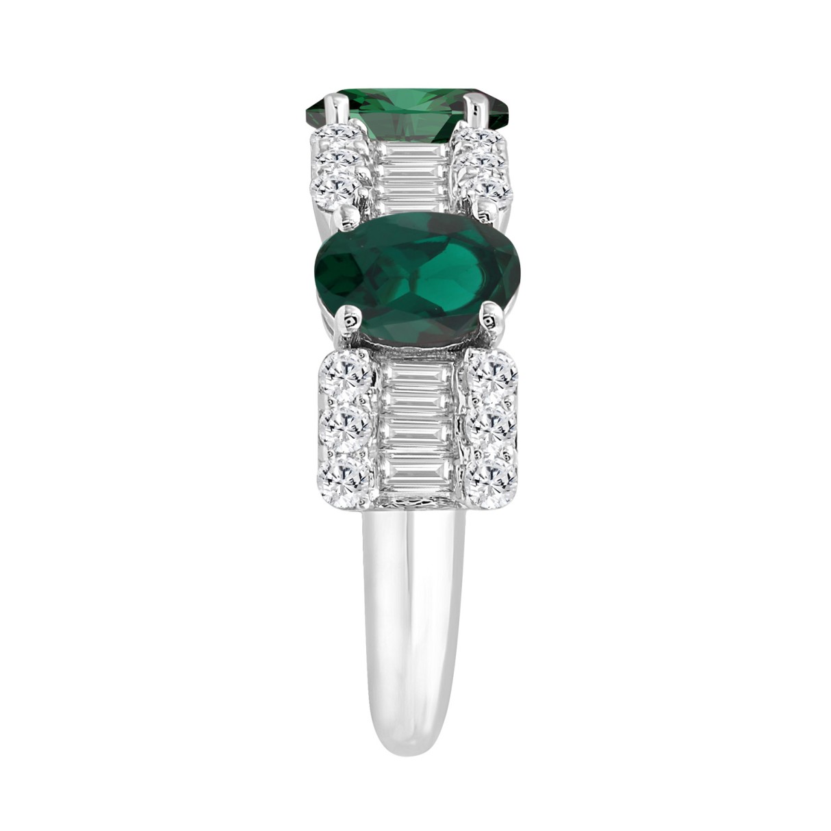 14K WHITE GOLD 3 5/8CT ROUND/BAGUETTE/OVAL DIAMOND LADIES BAND (GREEN EMERALD OVAL 2 1/3CT)