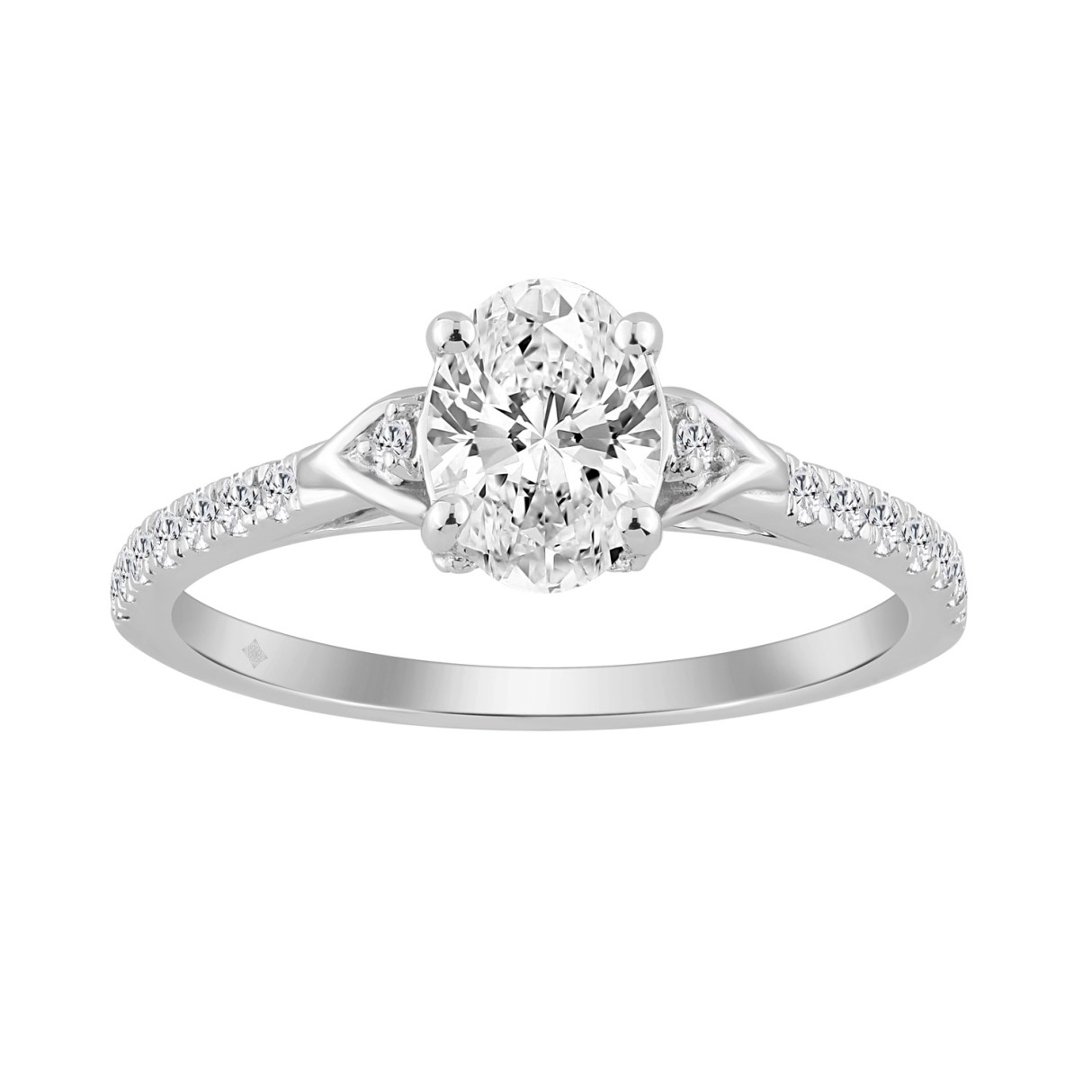 14K WHITE GOLD 1.00CT ROUND/OVAL DIAMOND LADIES BRIDAL RING (CENTER STONE OVAL DIAMOND 3/4CT)