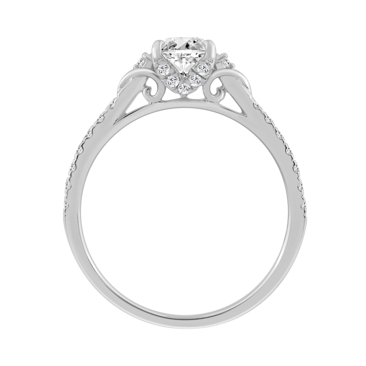 14K WHITE GOLD 1.00CT ROUND/OVAL DIAMOND LADIES BRIDAL RING (CENTER STONE OVAL DIAMOND 3/4CT)