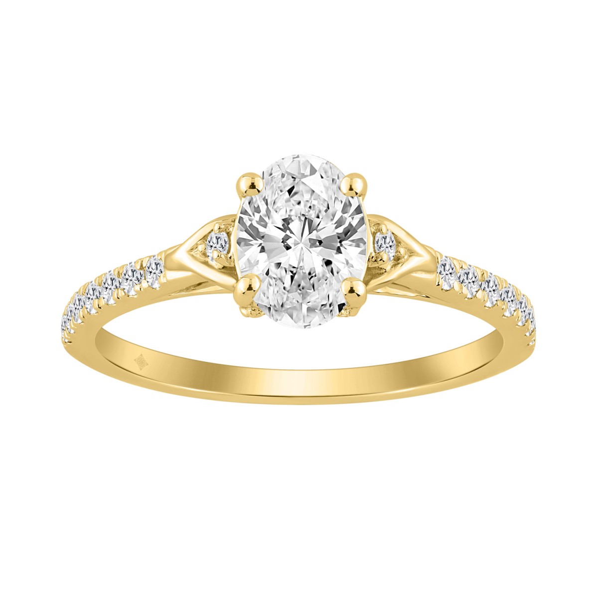 14K YELLOW GOLD 1.00CT ROUND/OVAL DIAMOND LADIES BRIDAL RING (CENTER STONE OVAL DIAMOND 3/4CT)