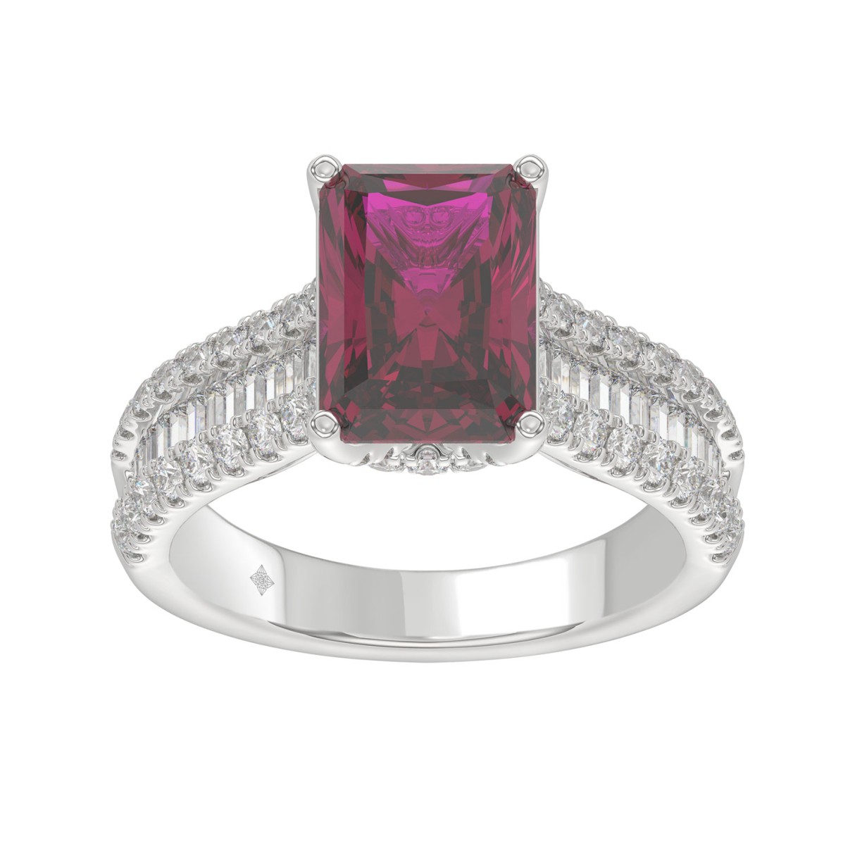 14K WHITE GOLD 5 1/4CT ROUND/BAGUETTE/PINK RADIANT DIAMOND LADIES RING (CENTER STONE PINK RADIANT DIAMOND 4CT)