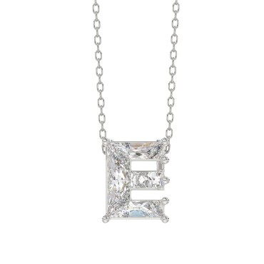14K WHITE GOLD 1 1/2CT FANCY CUT ALPHABET DIAMOND LADIES PENDANT WITH CHAIN