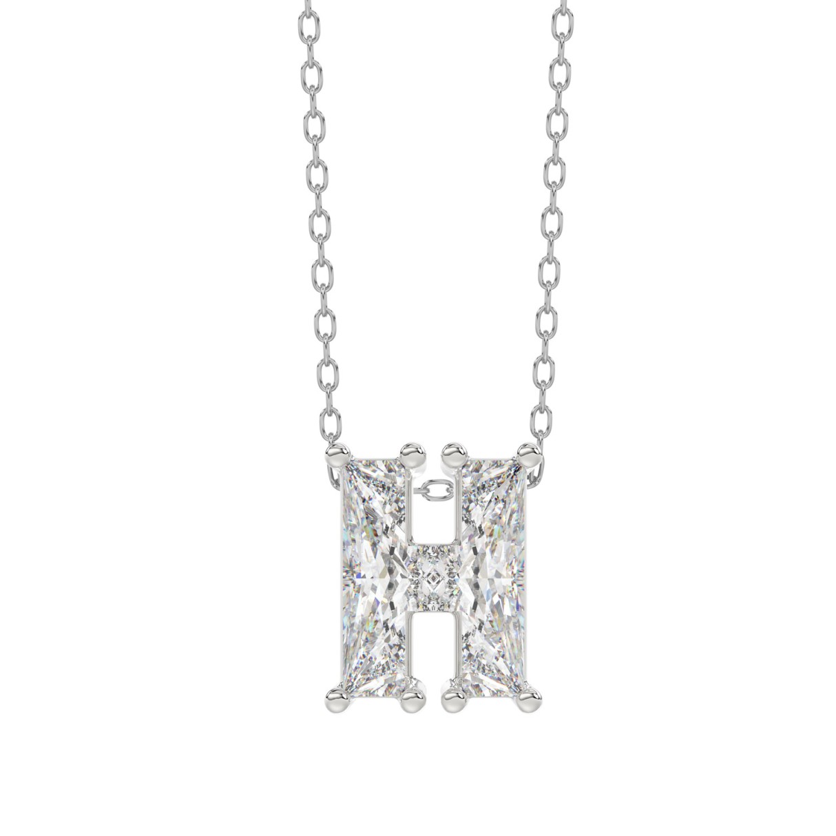 14K WHITE GOLD 1 1/3CT FANCY CUT ALPHABET DIAMOND LADIES PENDANT WITH CHAIN