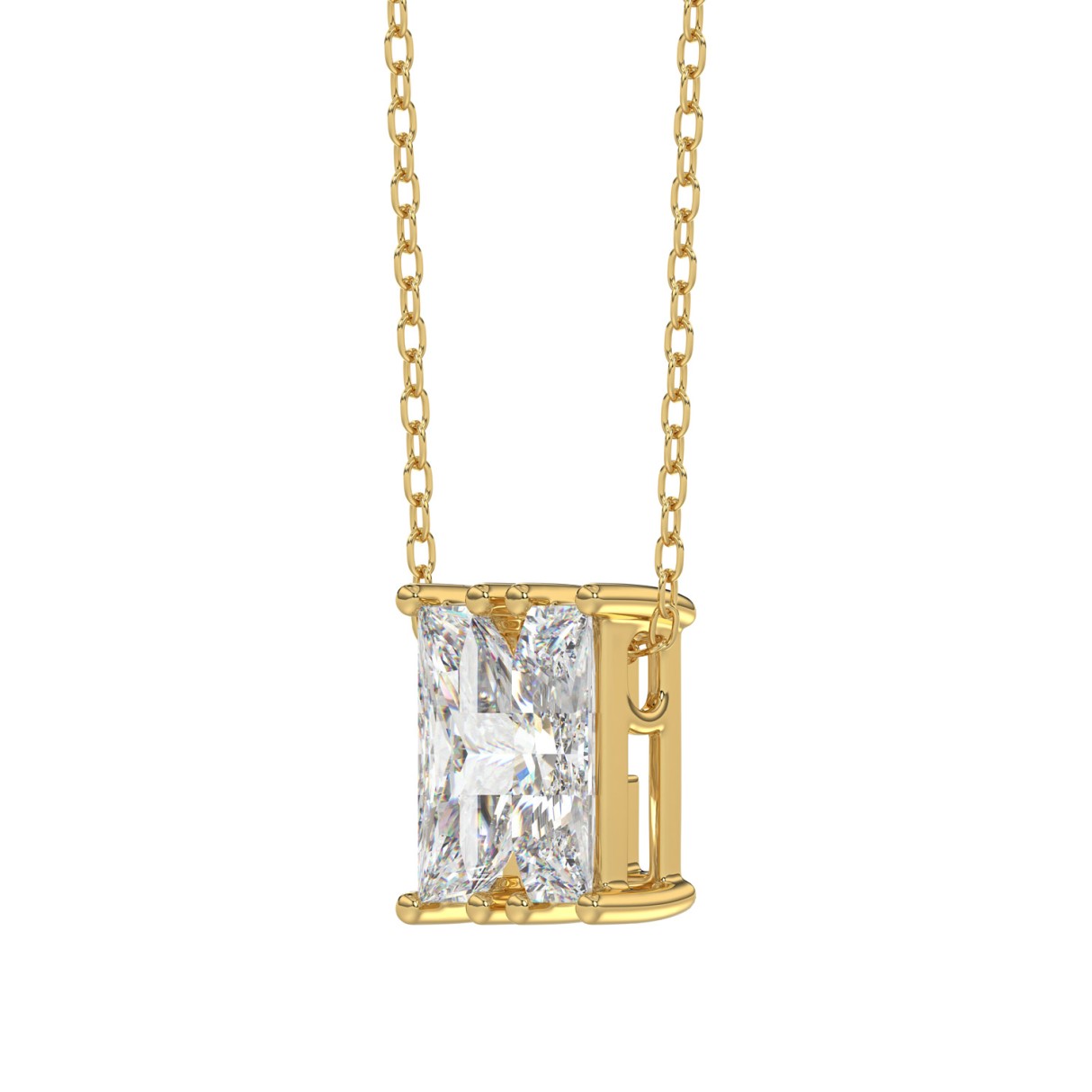 14K YELLOW GOLD 1 1/3CT FANCY CUT ALPHABET DIAMOND LADIES PENDANT WITH CHAIN