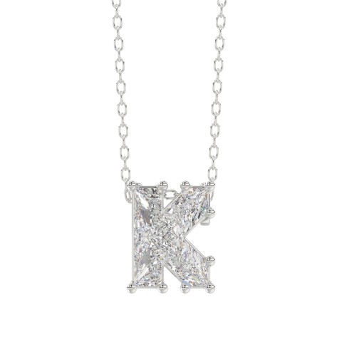 14K WHITE GOLD 1 1/2CT FANCY CUT ALPHABET DIAMOND LADIES PENDANT WITH CHAIN