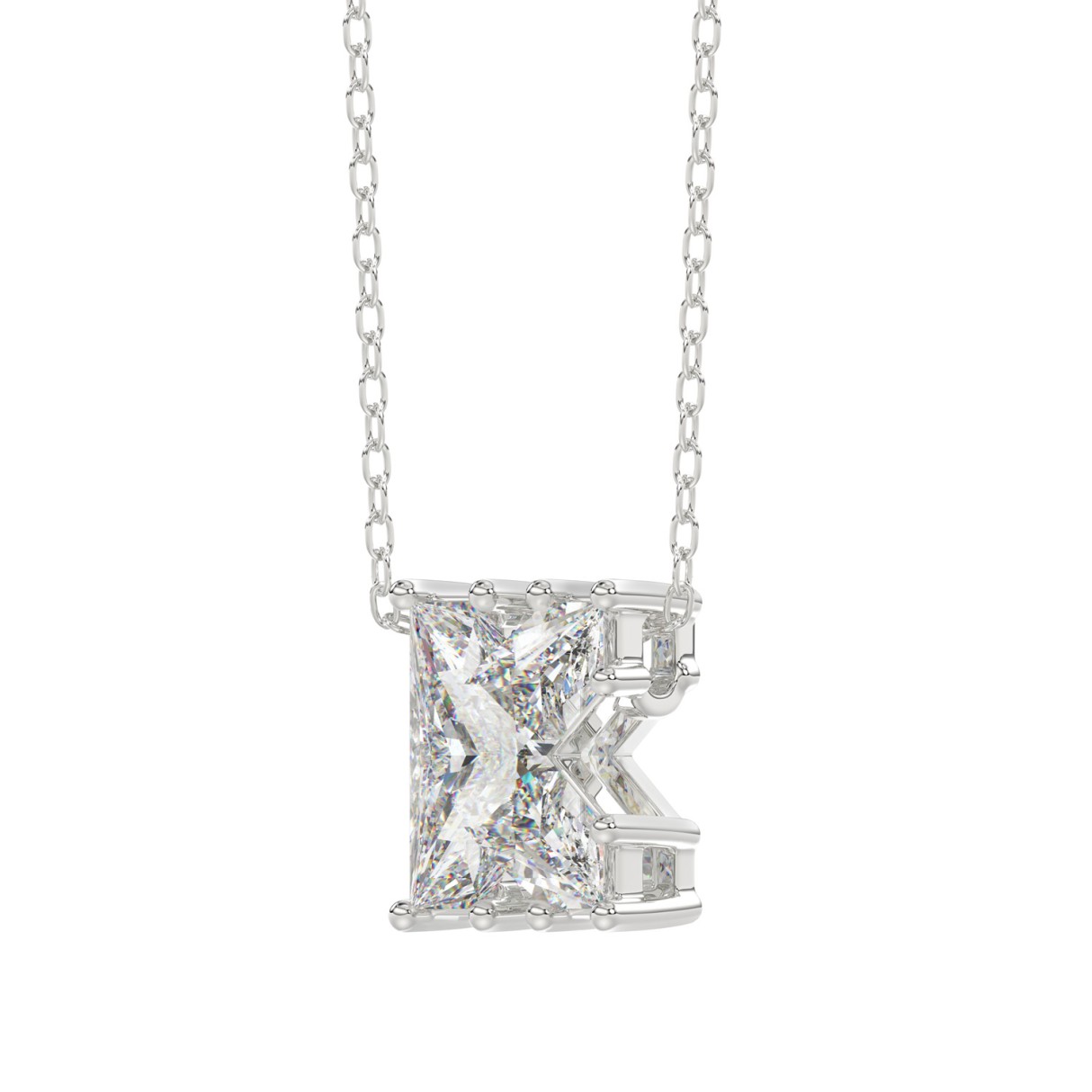 14K WHITE GOLD 1 1/2CT FANCY CUT ALPHABET DIAMOND LADIES PENDANT WITH CHAIN
