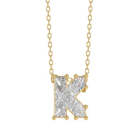 14K YELLOW GOLD 1 1/2CT FANCY CUT ALPHABET DIAMOND LADIES PENDANT WITH CHAIN