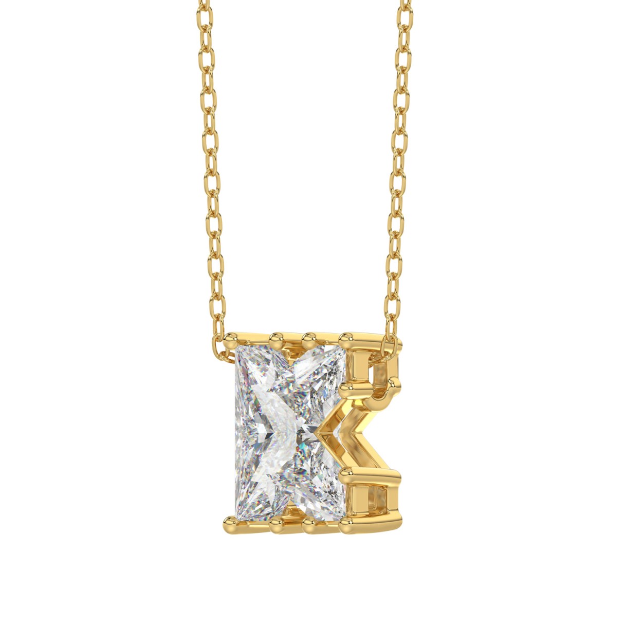 14K YELLOW GOLD 1 1/2CT FANCY CUT ALPHABET DIAMOND LADIES PENDANT WITH CHAIN