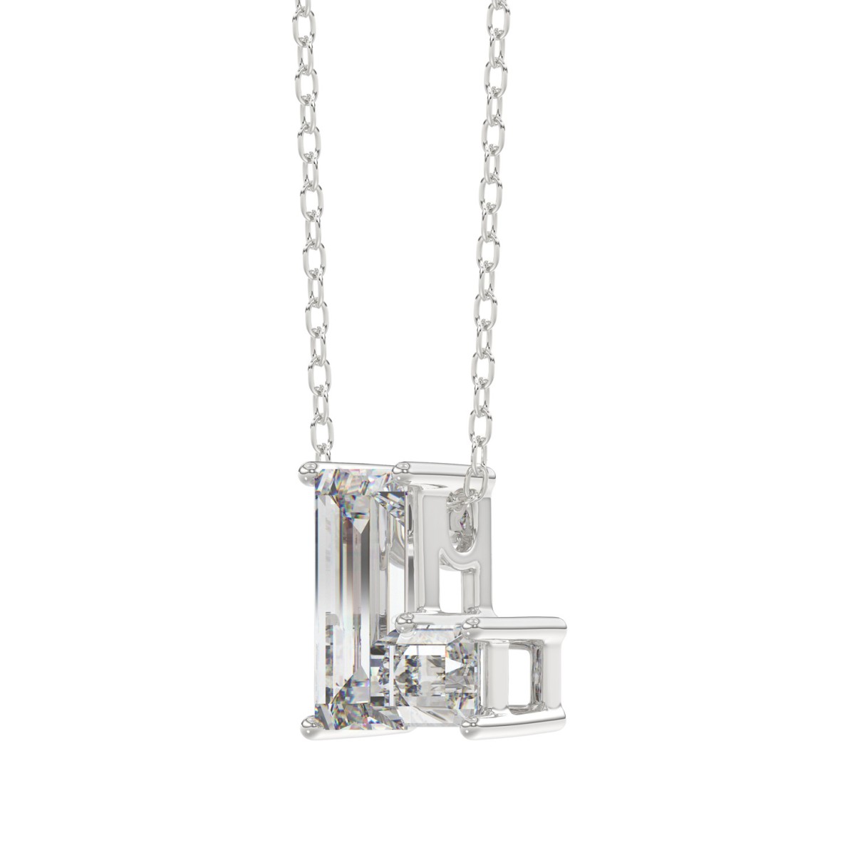 14K WHITE GOLD 1 1/3CT FANCY CUT ALPHABET DIAMOND LADIES PENDANT WITH CHAIN