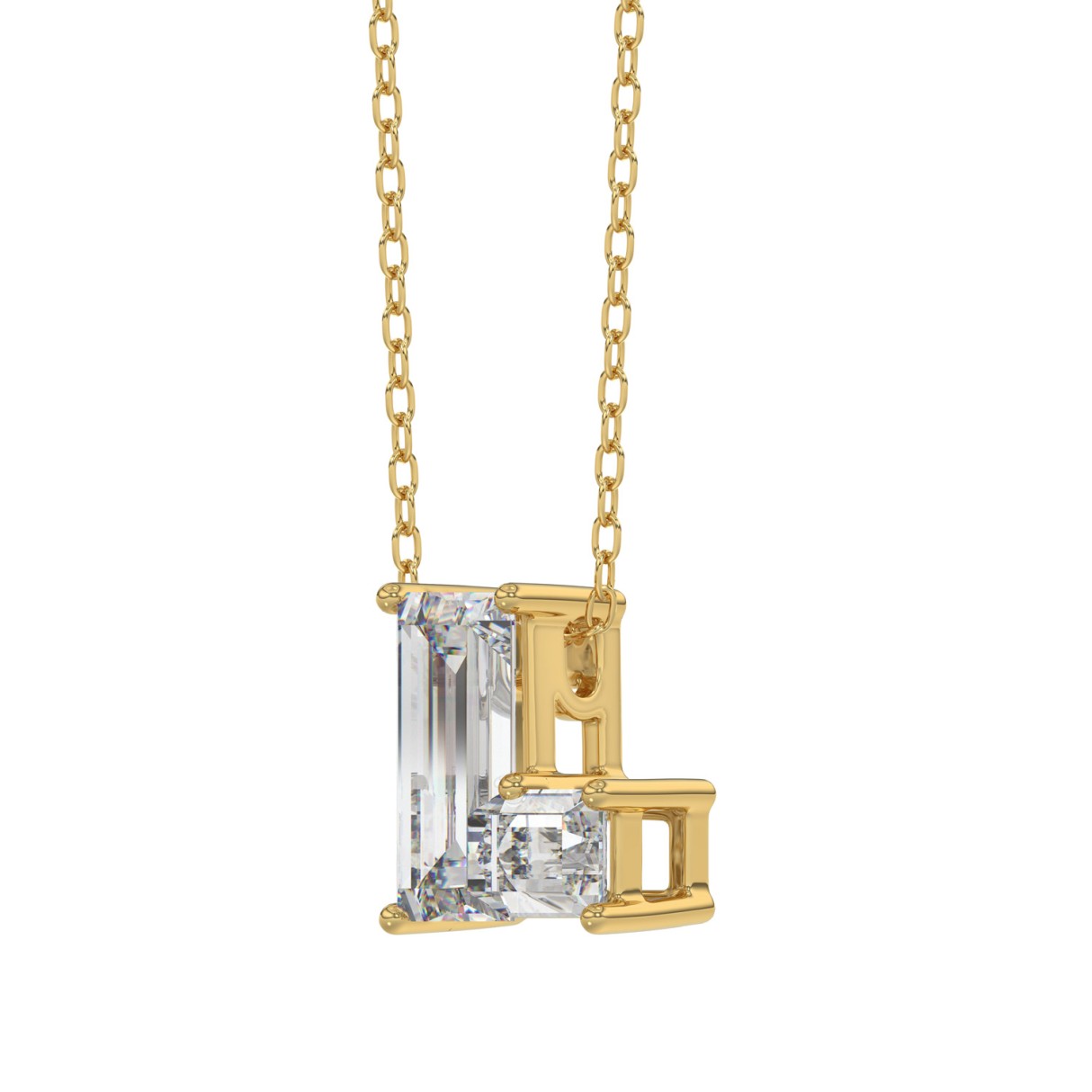 14K YELLOW GOLD 1 1/3CT FANCY CUT ALPHABET DIAMOND LADIES PENDANT WITH CHAIN