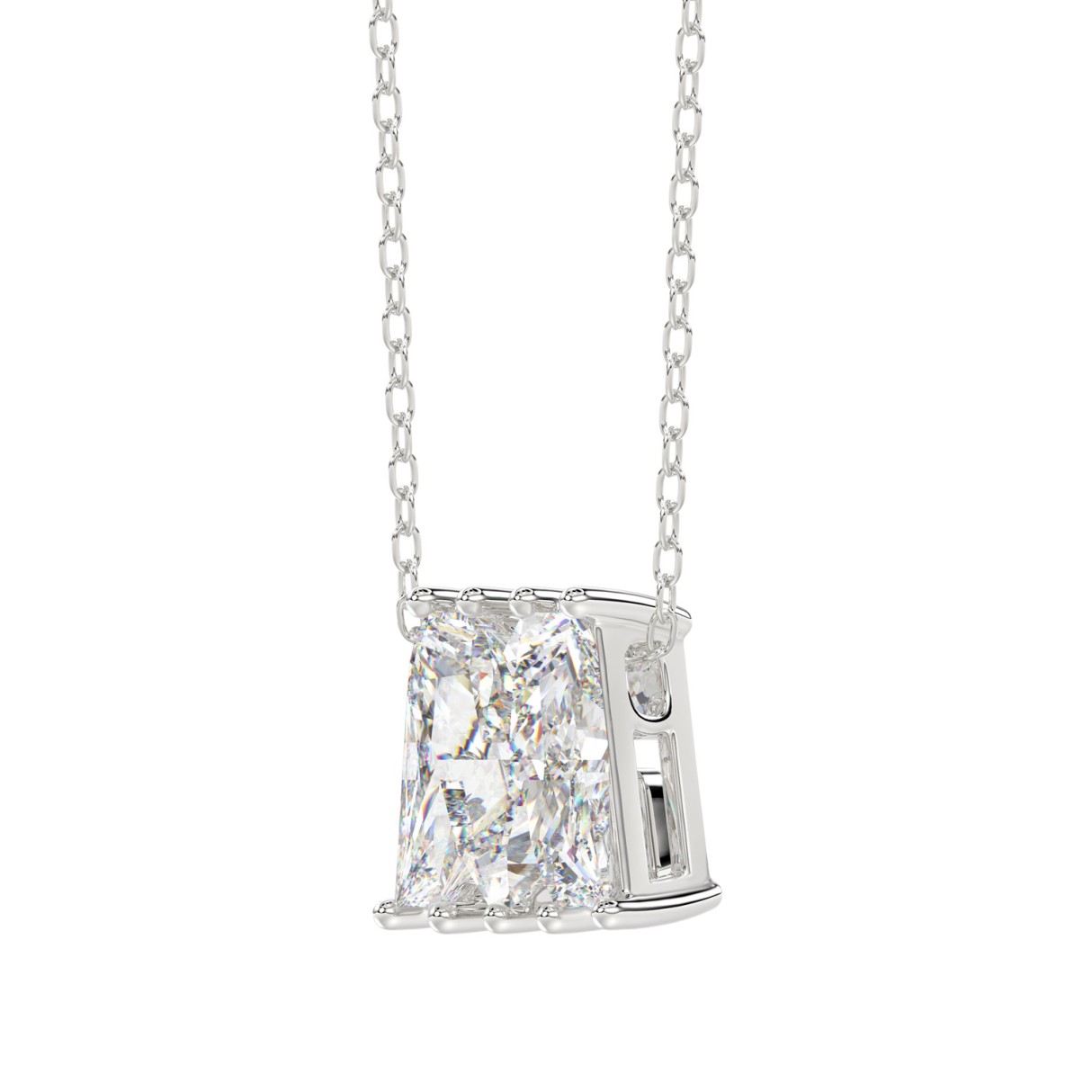 14K WHITE GOLD 1 5/8CT FANCY CUT ALPHABET DIAMOND LADIES PENDANT WITH CHAIN