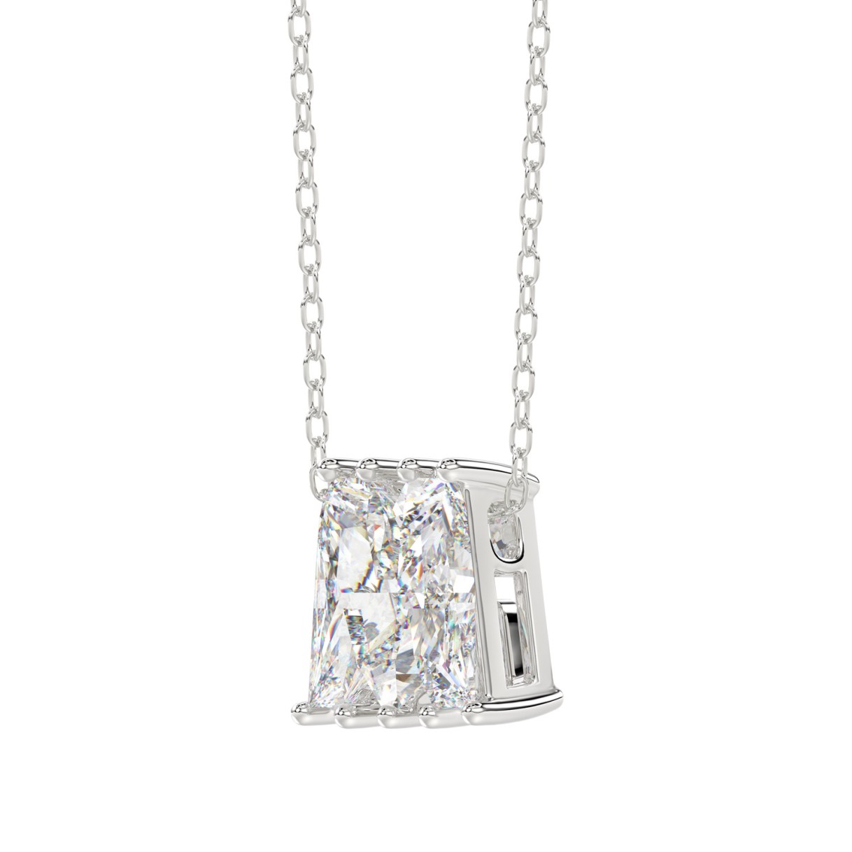 14K WHITE GOLD 1 5/8CT FANCY CUT ALPHABET DIAMOND LADIES PENDANT WITH CHAIN
