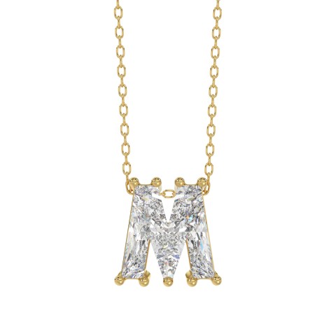 14K YELLOW GOLD 1 5/8CT FANCY CUT ALPHABET DIAMOND LADIES PENDANT WITH CHAIN
