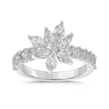 10K WHITE GOLD 1 3/4CT ROUND/MARQUISE/EMERALD/PEAR DIAMOND LADIES RING