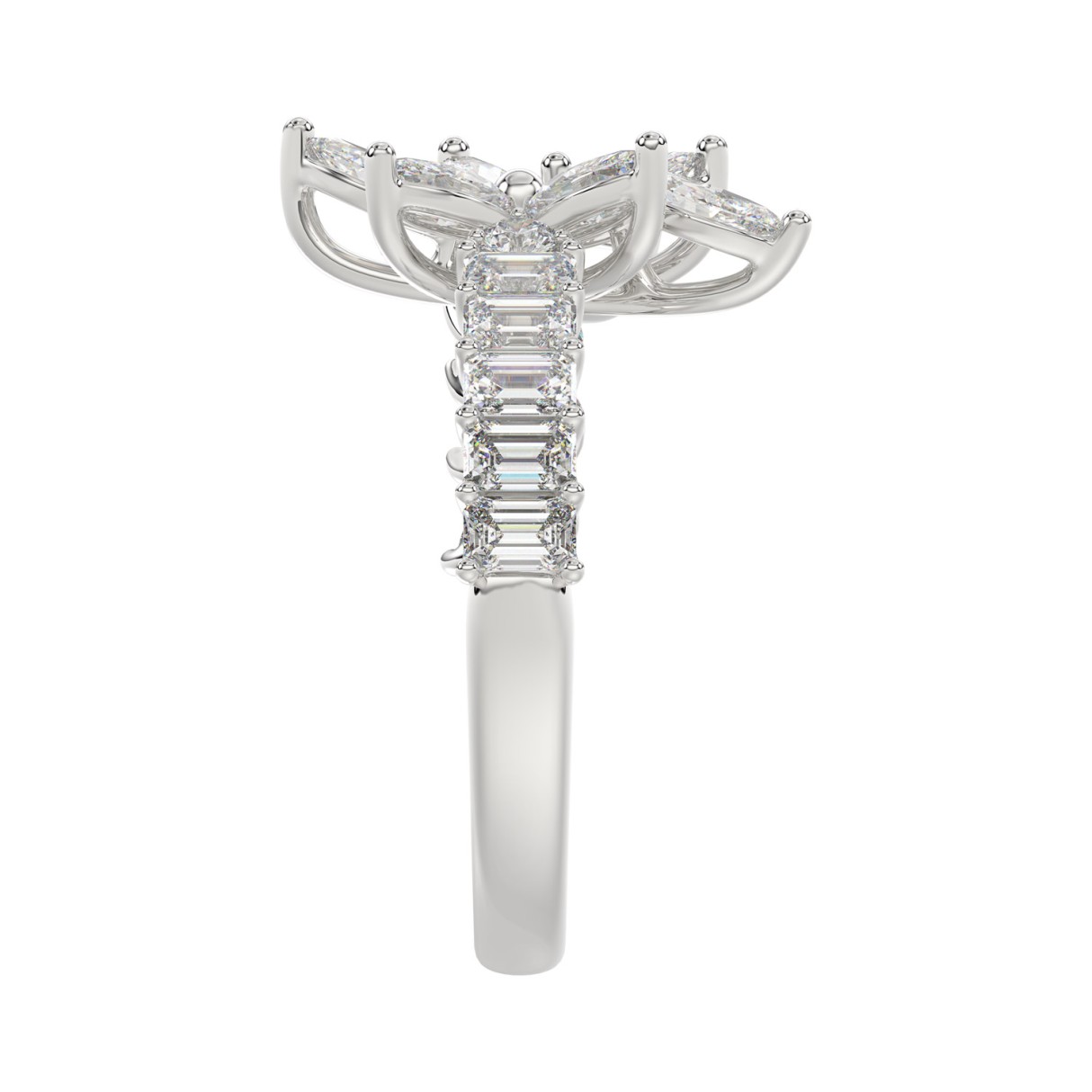 10K WHITE GOLD 1 3/4CT ROUND/MARQUISE/EMERALD/PEAR DIAMOND LADIES RING