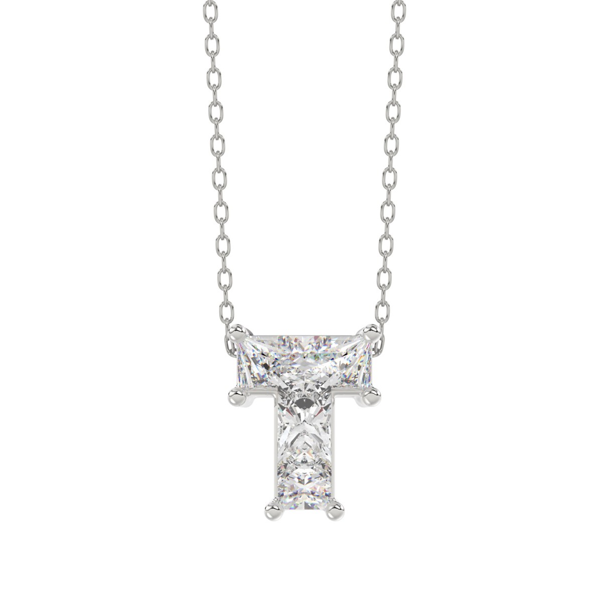 14K WHITE GOLD 1.00CT FANCY CUT ALPHABET DIAMOND LADIES PENDANT WITH CHAIN