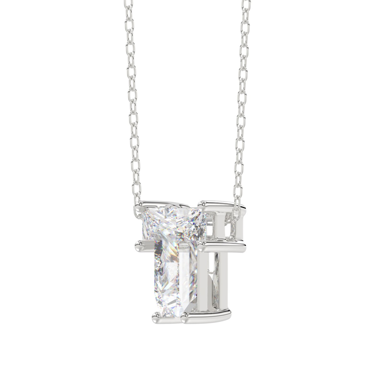 14K WHITE GOLD 1.00CT FANCY CUT ALPHABET DIAMOND LADIES PENDANT WITH CHAIN