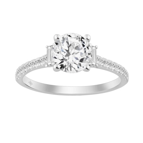 14K WHITE GOLD 1 3/4CT ROUND/BAGUETTE DIAMOND LADIES RING