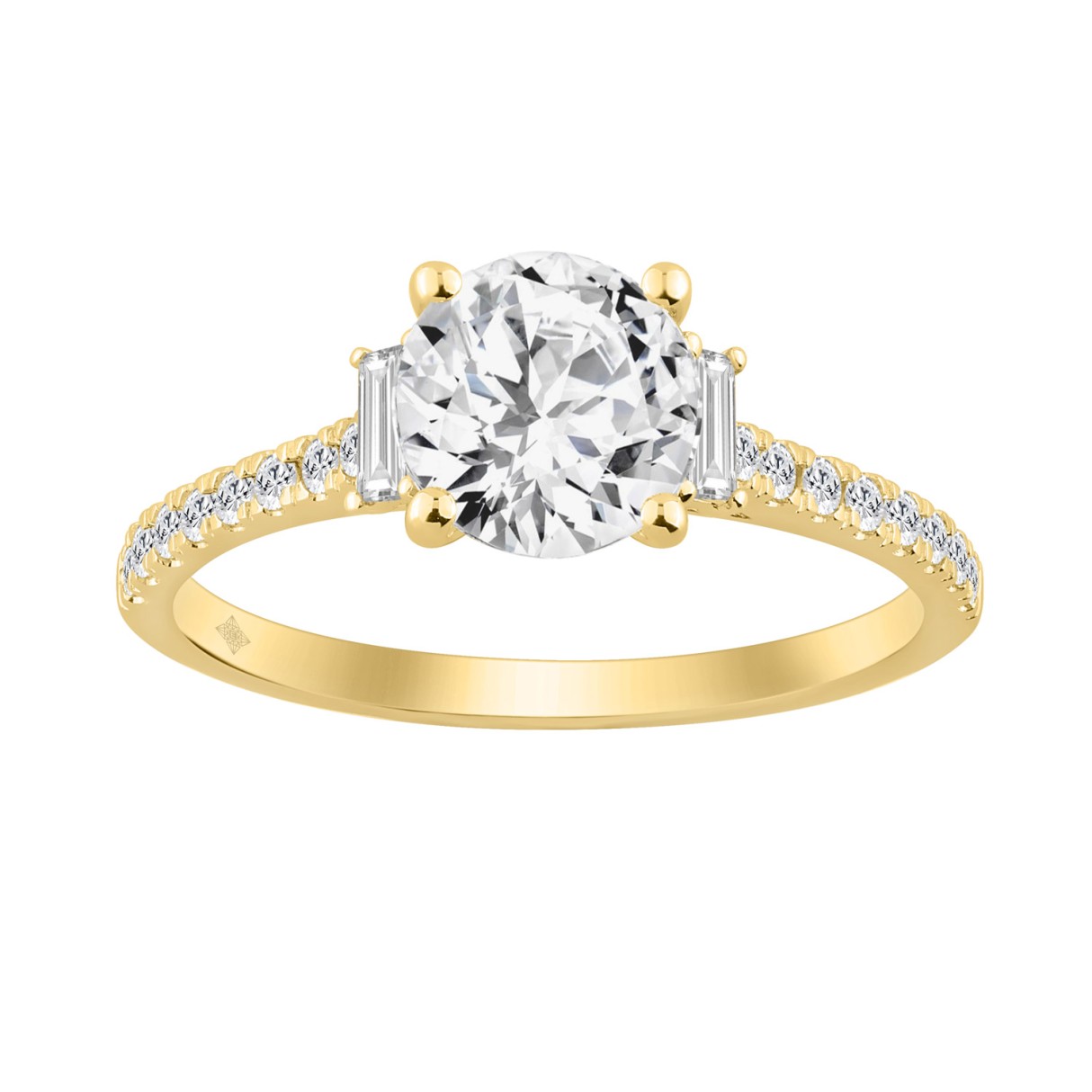 14K YELLOW GOLD 1 3/4CT ROUND/BAGUETTE DIAMOND LADIES RING