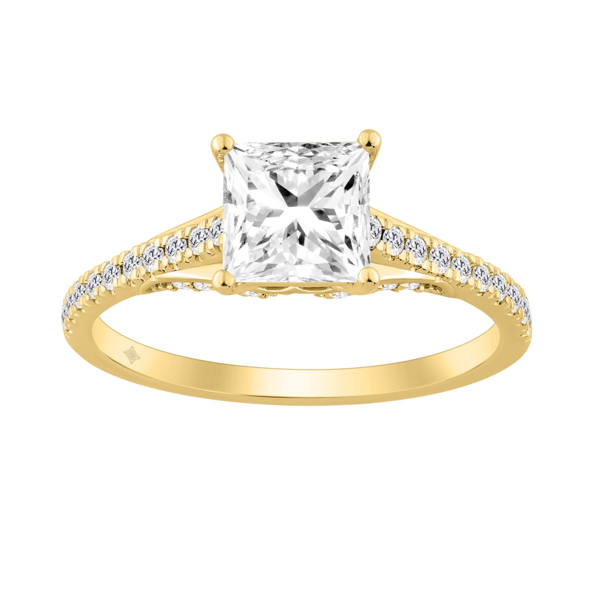 14K YELLOW GOLD 1 1/3CT ROUND/PRINCESS DIAMOND LAD...
