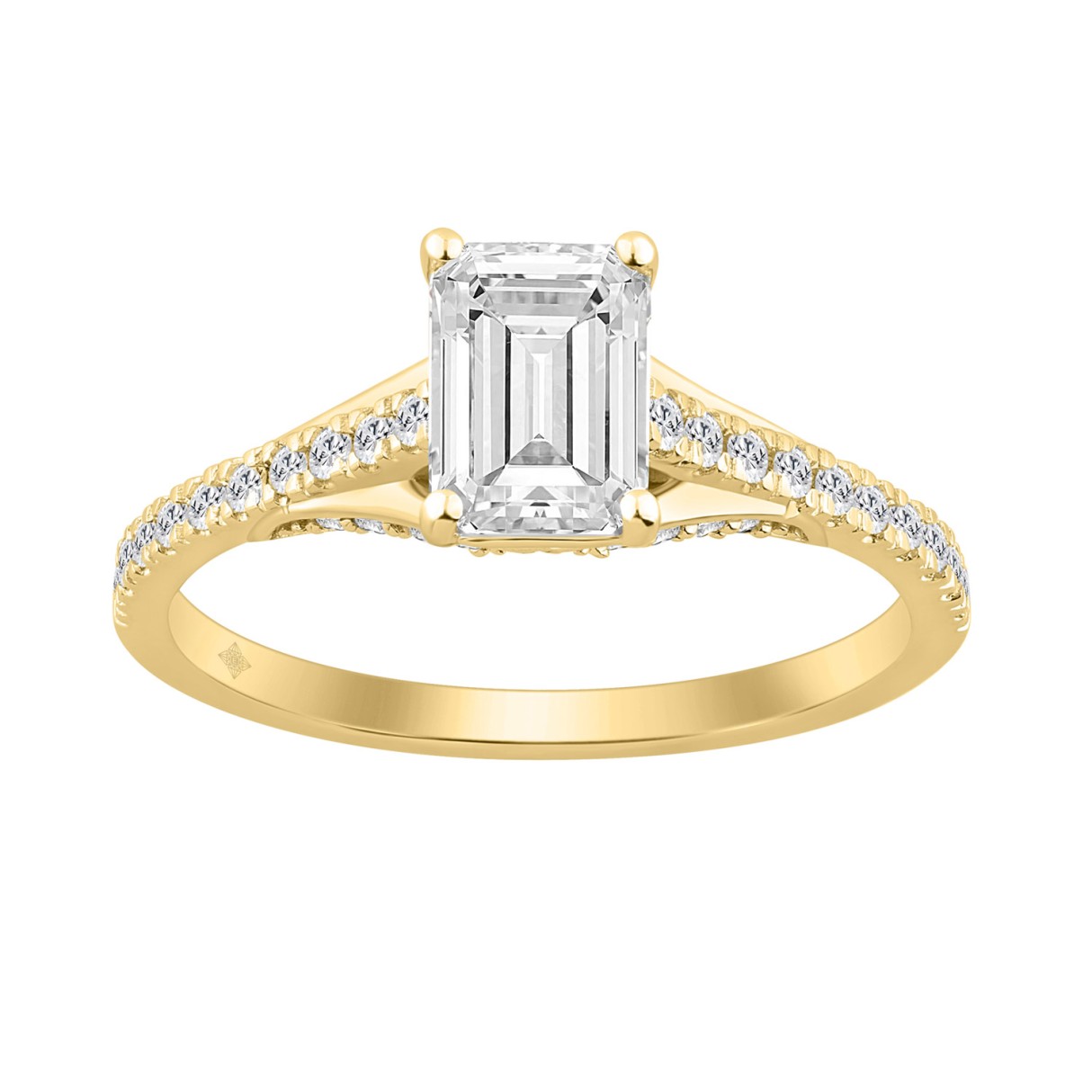 14K YELLOW GOLD 1 1/3CT ROUND/EMERALD DIAMOND LADI...