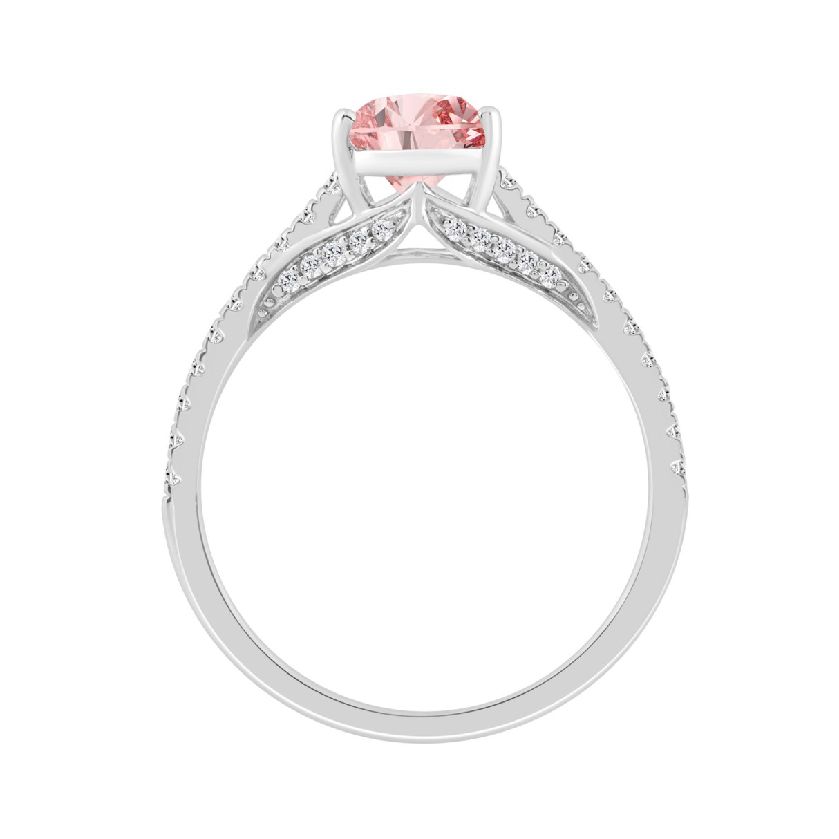 14K WHITE GOLD 1 1/3CT ROUND/PEAR DIAMOND LADIES RING (CENTER STONE PINK PEAR DIAMOND 1CT)